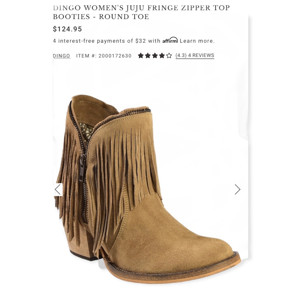 Dingo Juju Fringe Zipper Top Booties Round Toe